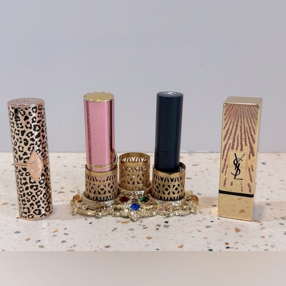 Vintage Gold Metal with Crystals‎ Trio Lipstick Holder or Brush Holder - Picture 3 of 13